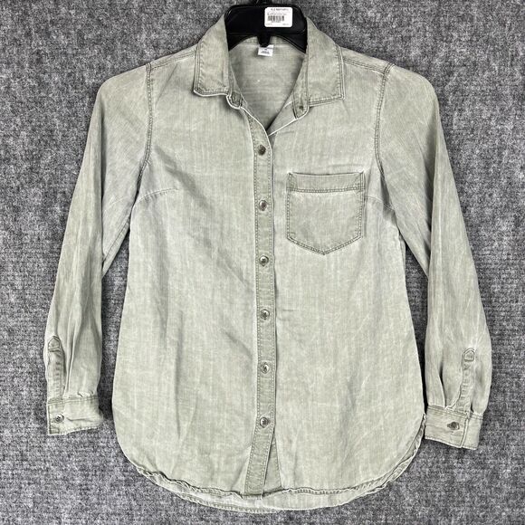 Old‎ Navy Shirt Womens XS Gray Chambray Relaxed Button-Up Long-Sleeve Casual - Picture 1 of 12